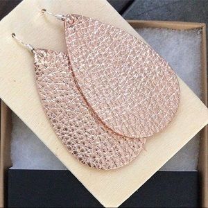 Nickel & Suede Small Rose Gold Leather Teardrop Earrings